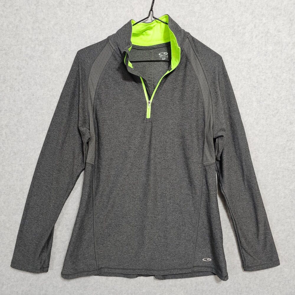 C9 Champion Athletic Pullover Size S 1/4 Zip Womens Gray Lime Green Top